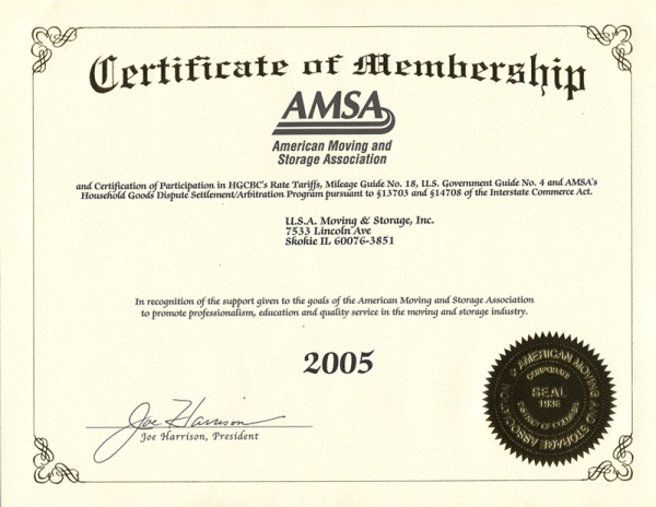 Chicago member of the American Moving and Storage Association - 2005
