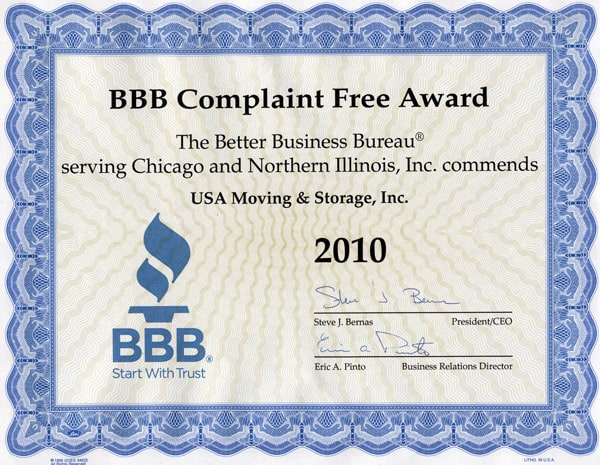 BBB Complaint USA Movig & Storage 2010