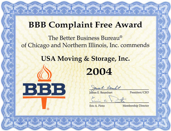 BBB Complaint USA Movig & Storage 2004