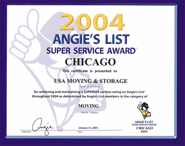 Chicago S Usa Moving And Storage Angie List Award Winning Chicago Moving Company Angie S List 2004