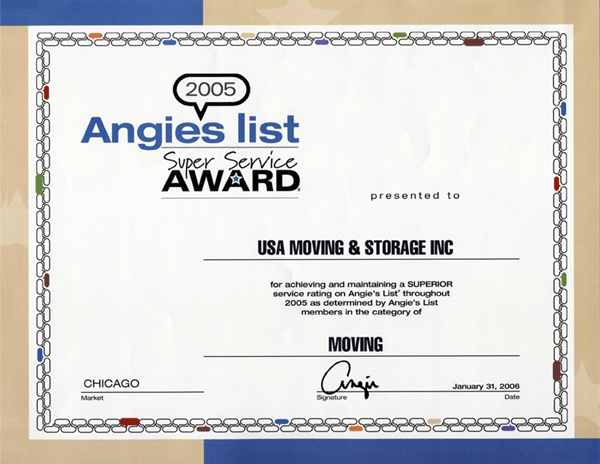 Chicago S Usa Moving And Storage Angie List Award Winning Chicago S Angie List Award For Movers 2005