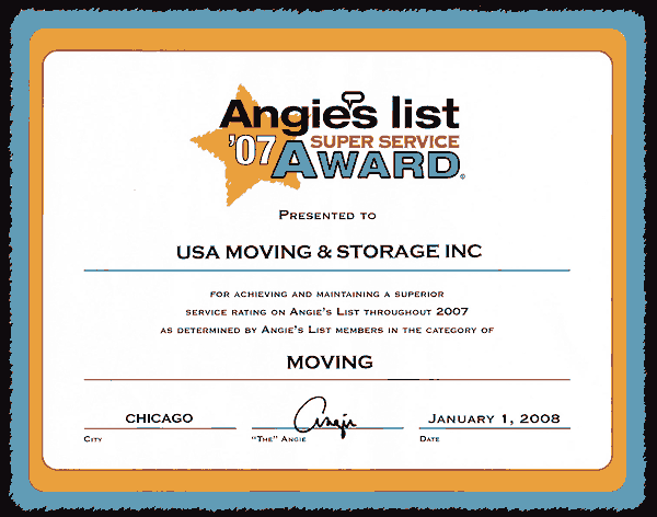 Chicago S Usa Moving And Storage Angie List Award Winning Chicago S Angie List Award For Movers 2007