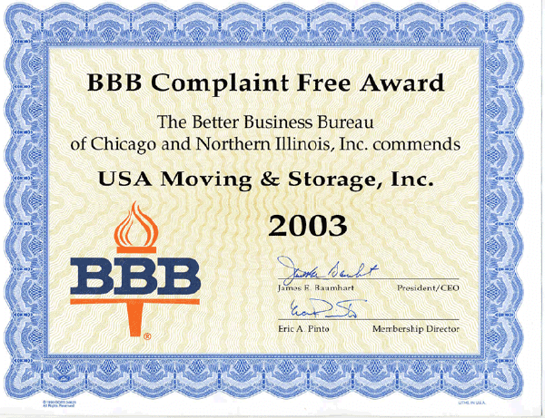 BBB Complaint USA Movig & Storage 2003