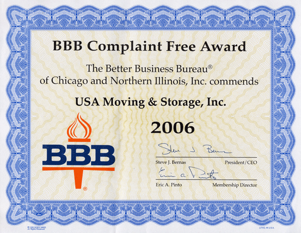 BBB Complaint USA Movig & Storage 2006
