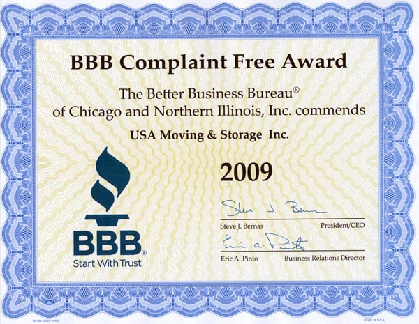 BBB Complaint USA Movig & Storage 2009